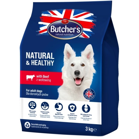 BUTCHER'S Natural&Healthy sucha karma dla psa z wołowiną 3 kg